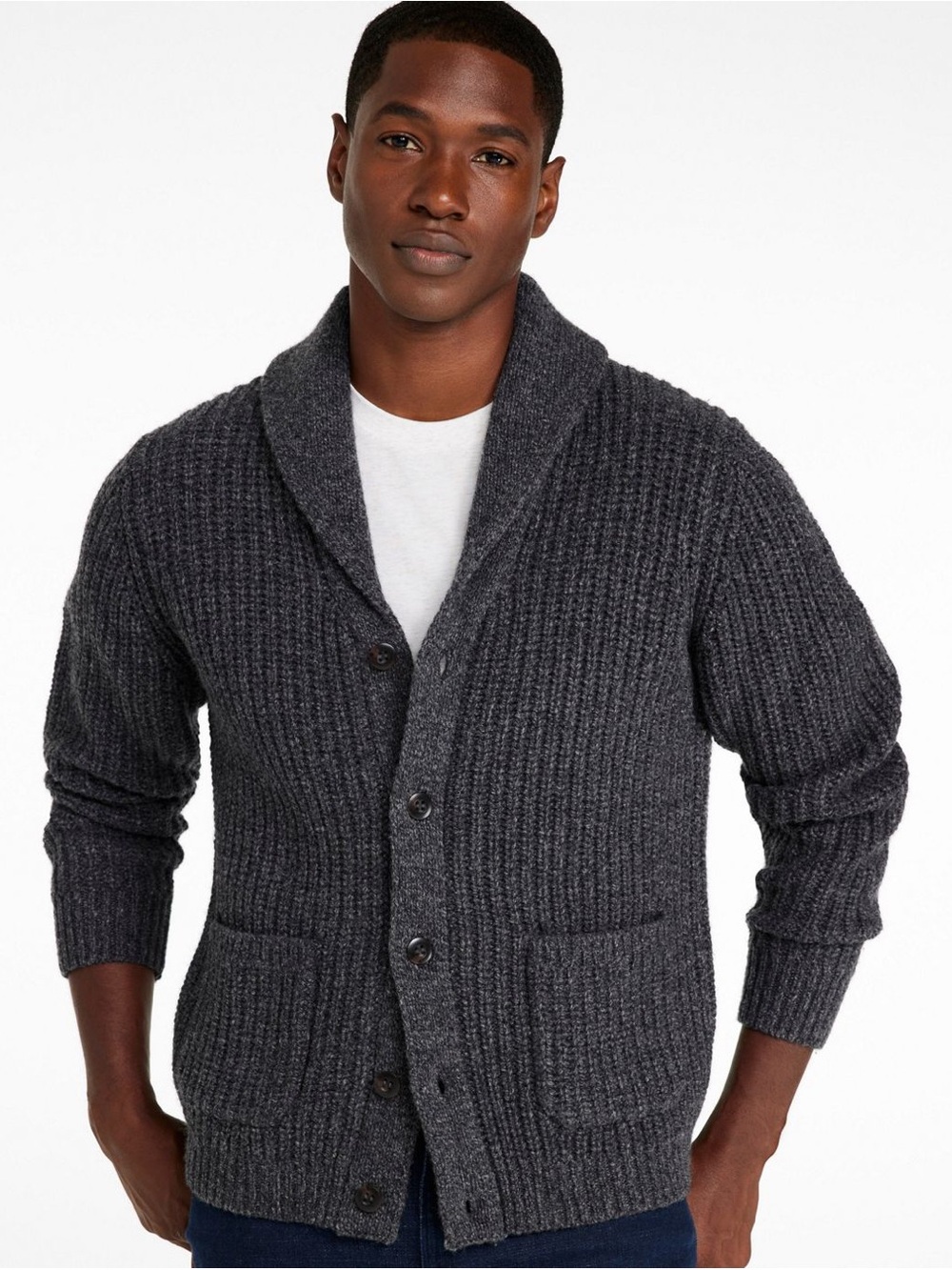NWT LLBean Wool Shawl Collar Cardigan Grey Size M